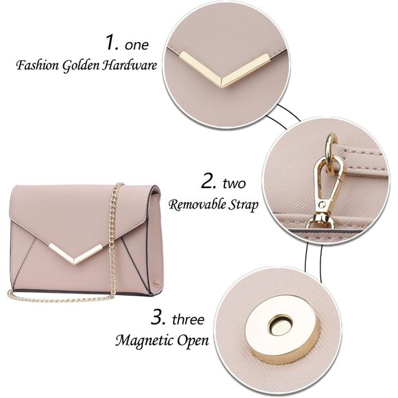 ⚡ Women's Cream Leather Elegant Snap Closure Envelope Foldover Clutch Bag - Picture 3 of 7